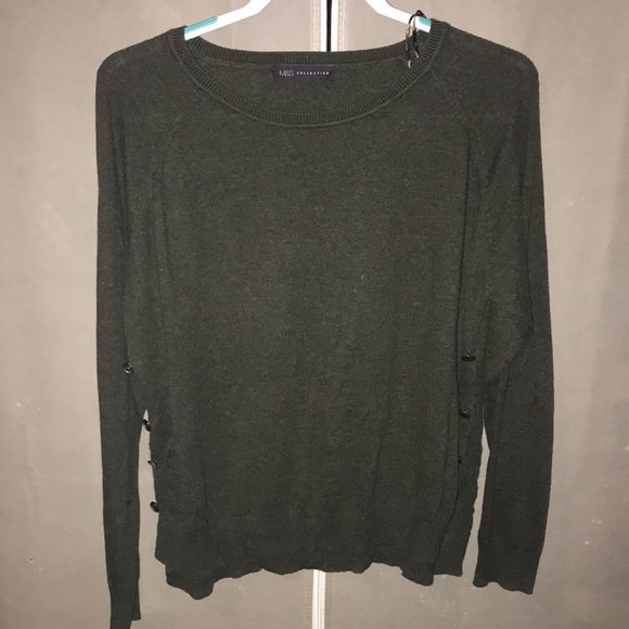 M&S Sweater Khaki green split side button detail - Picture 3 of 7